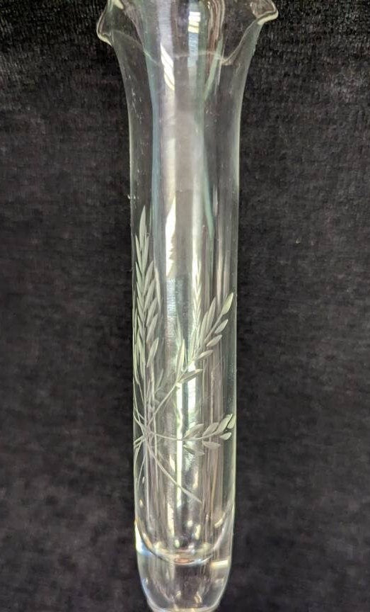 7.25" Tall Engraved Glass Vase with Pewter Base - Contemporary Swedish Design