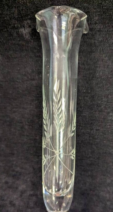 7.25" Tall Engraved Glass Vase with Pewter Base - Contemporary Swedish Design