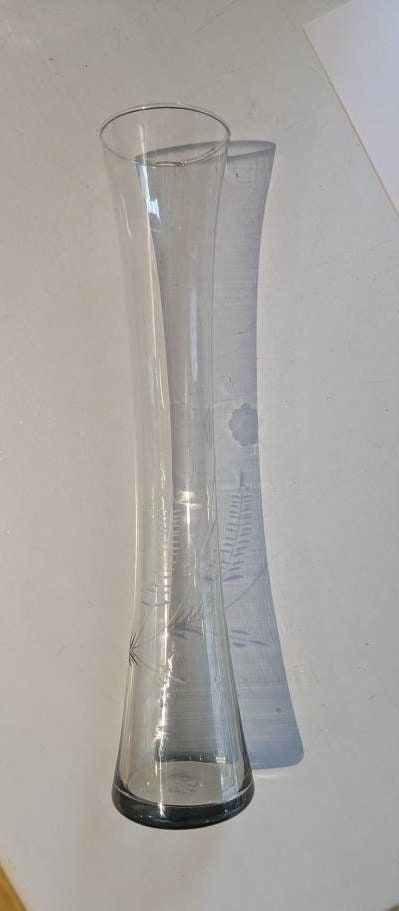 9.75" Tall Engraved Glass Vase - Contemporary Swedish Design