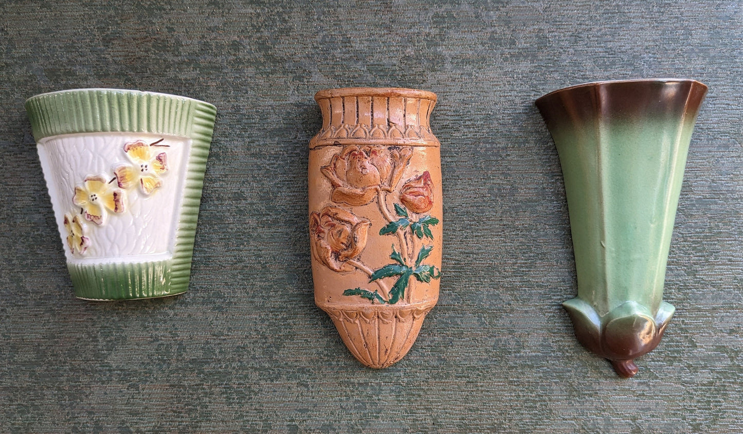 Wall Pockets in 3 Styles - Floral, Terracotta With Roses, Simple Green Lily Blossom- Sold Individually