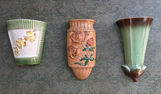 Wall Pockets in 3 Styles - Floral, Terracotta With Roses, Simple Green Lily Blossom- Sold Individually