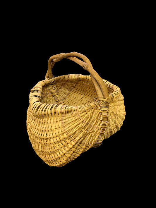 Handwoven Natural Grapevine and Reed Egg Collecting Basket