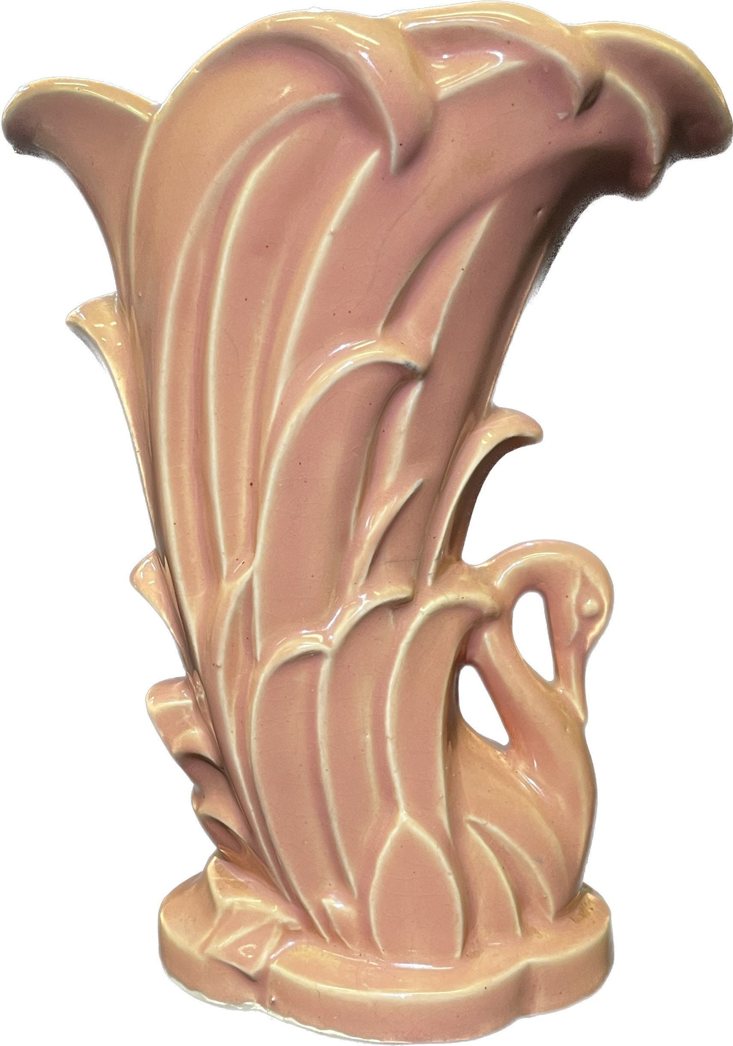 McCoy Peachy-Pink Swan in Reeds - McCoy Pottery Vase - Beautiful Color Glaze - Florida Perfect