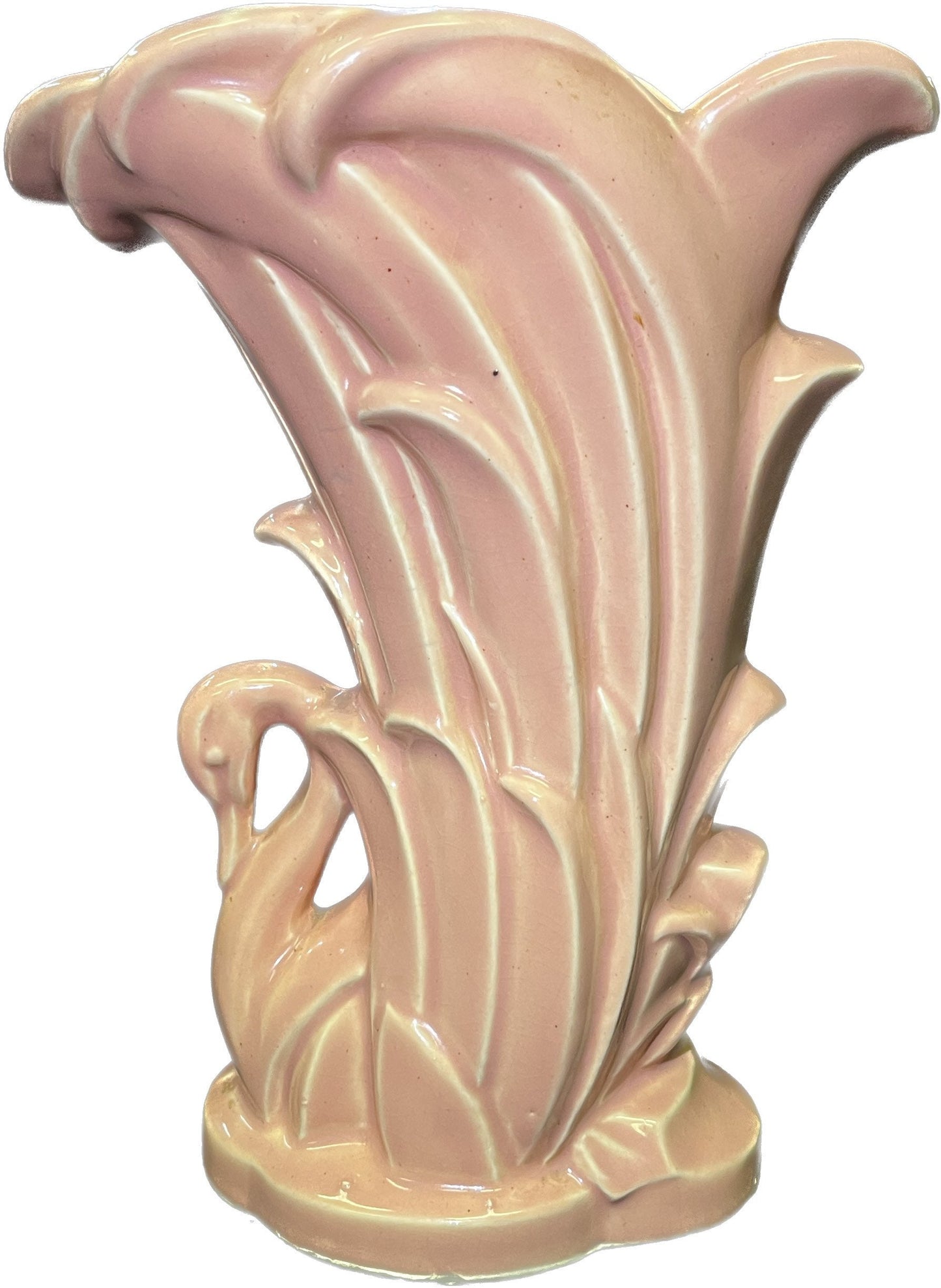 McCoy Peachy-Pink Swan in Reeds - McCoy Pottery Vase - Beautiful Color Glaze - Florida Perfect