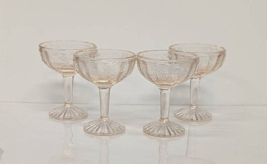 Jennifer Minatures Mosser Glass In Cameo Pattern Children's Set RARE Miniature Pink Champagne Glasses - Set of 4