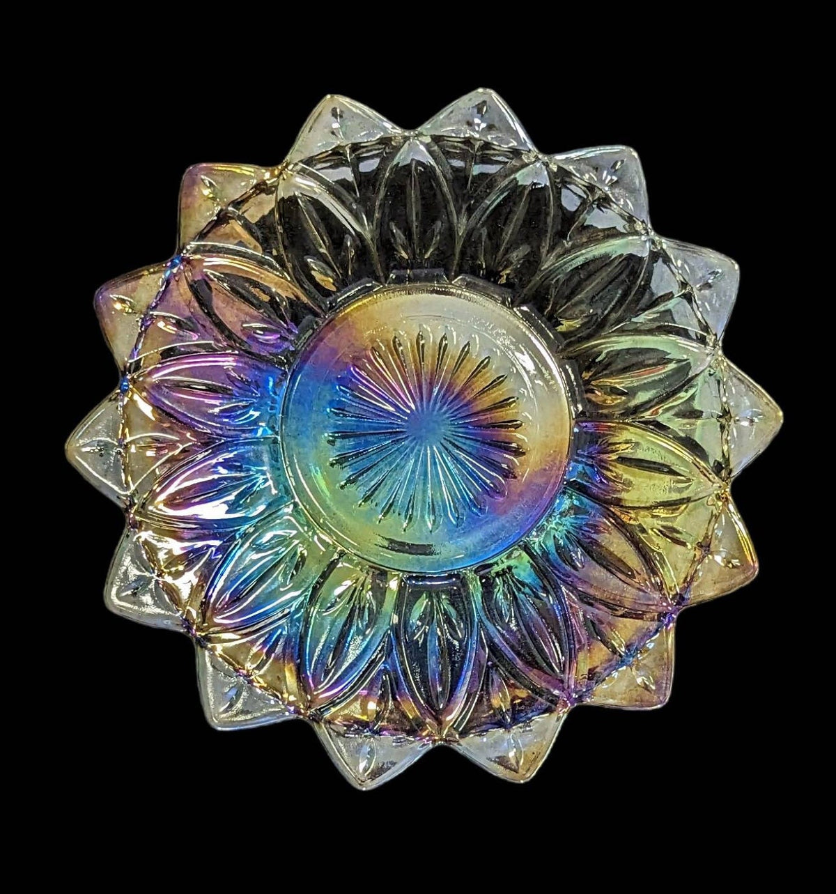 Federal Clear RARE Iridescent Carnival Glass Flower 9.25" Plate