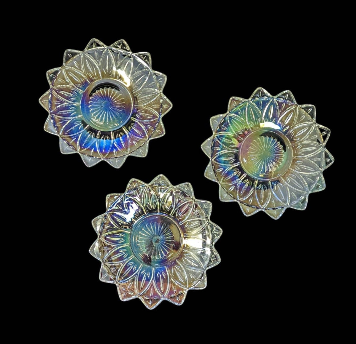 Federal Clear RARE Iridescent Carnival Glass Flower 9.25" Plate
