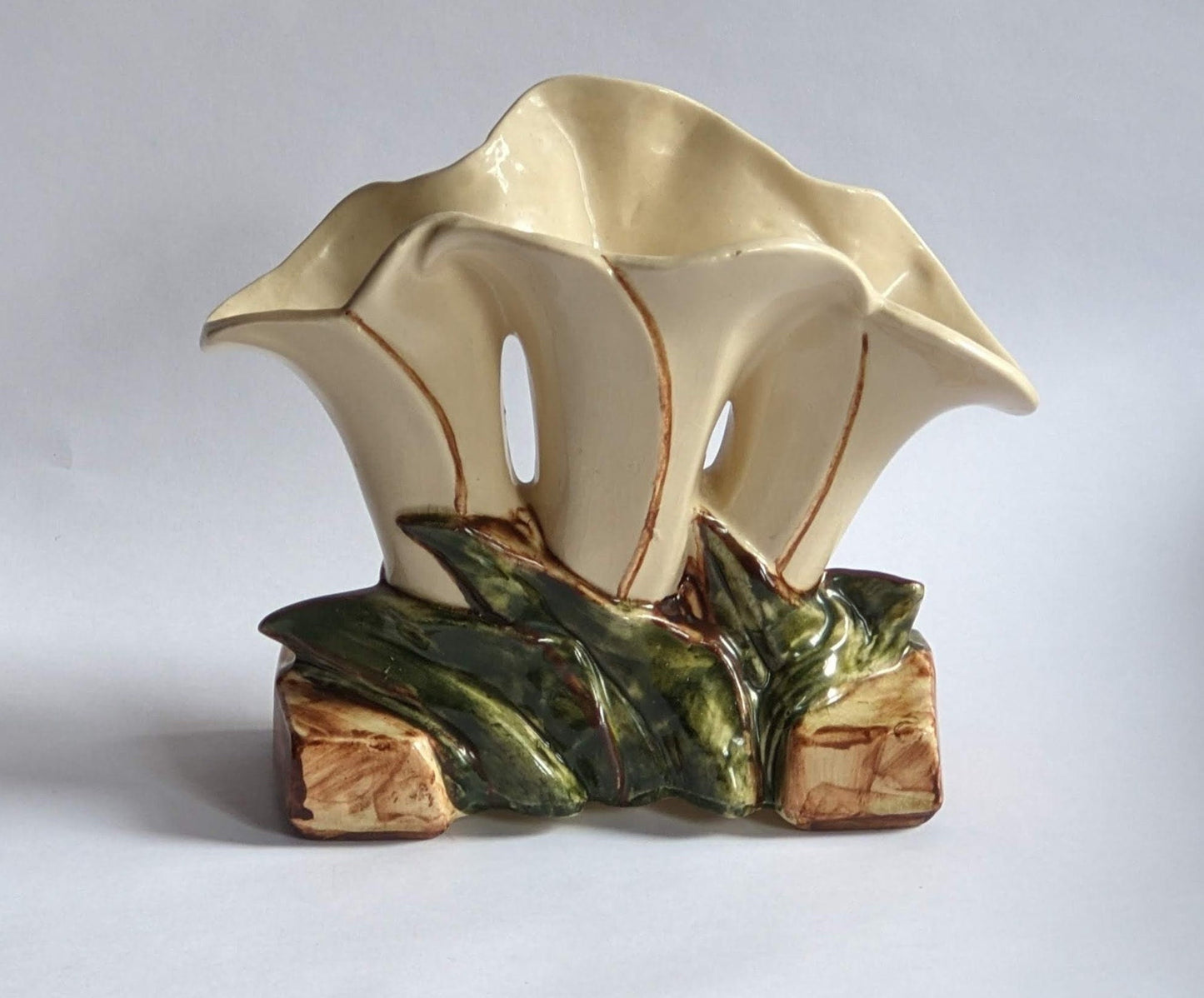 McCoy Pottery Lovely Hand Painted Three Calla Lilly Vase - Early Mid Century Pottery