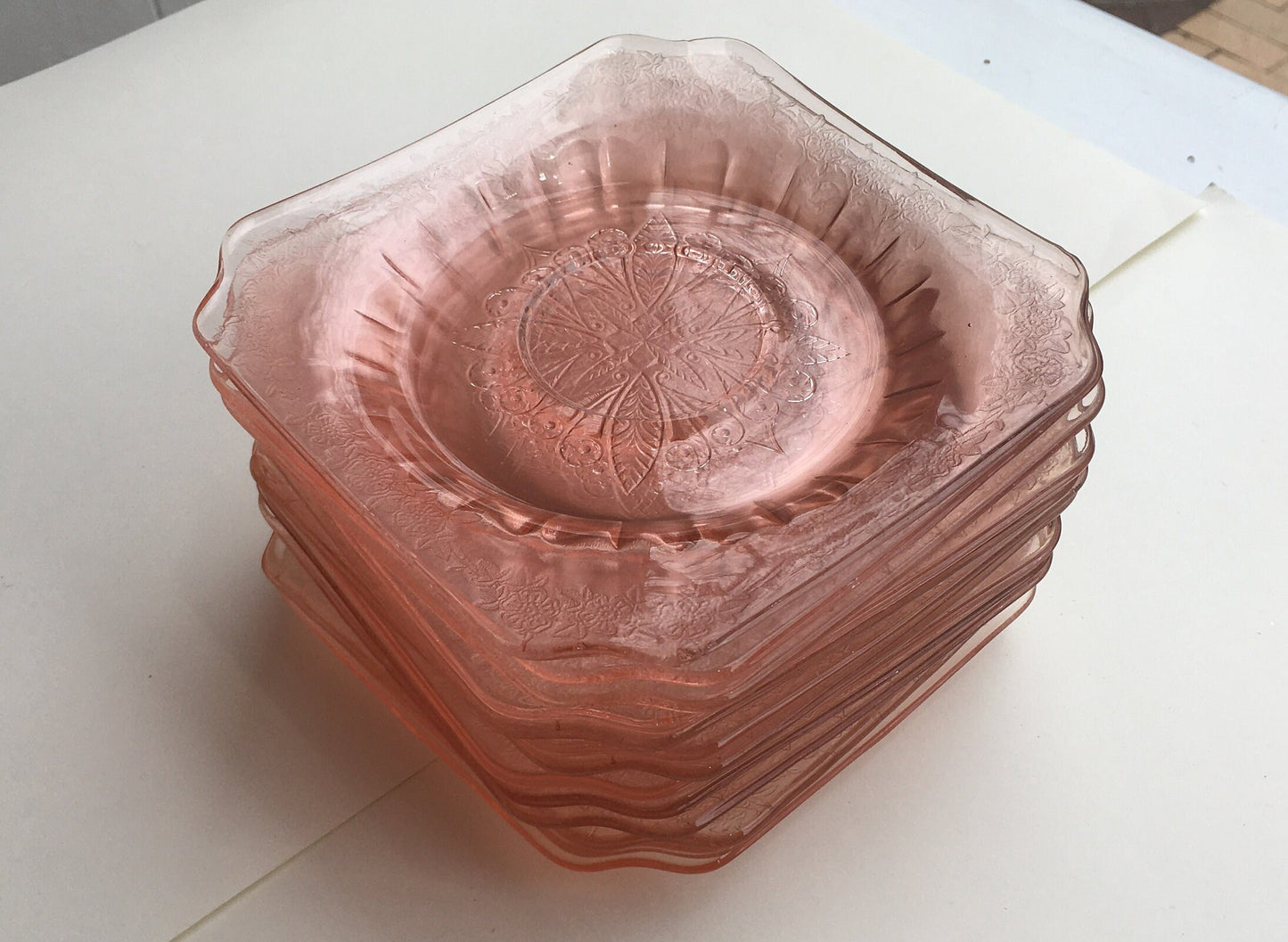 Pink Jeannette Depression Glass Adam Teacups and Saucers (12 available) Vintage 1930's