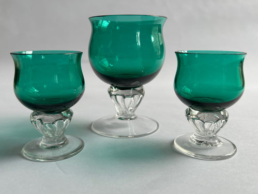 Emerald Green Cordial Glasses - Handblown - Vintage - Sold Individually