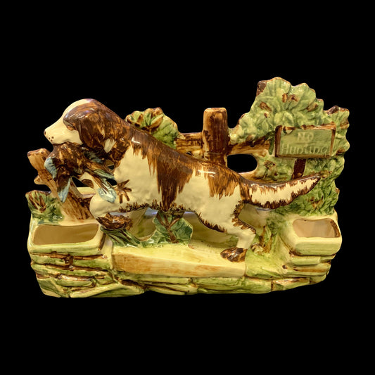 RARE Large Hunting Dog McCoy Pottery Planter -  Large McCoy English Setter with Bird Planter