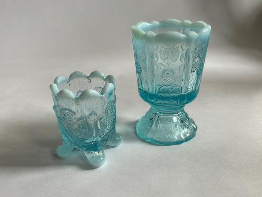 Fenton Daisy Blue Opalescent Glass Toothpick Holders - Ring Caches  -  2 sold individually - Wedding or Shower Gift