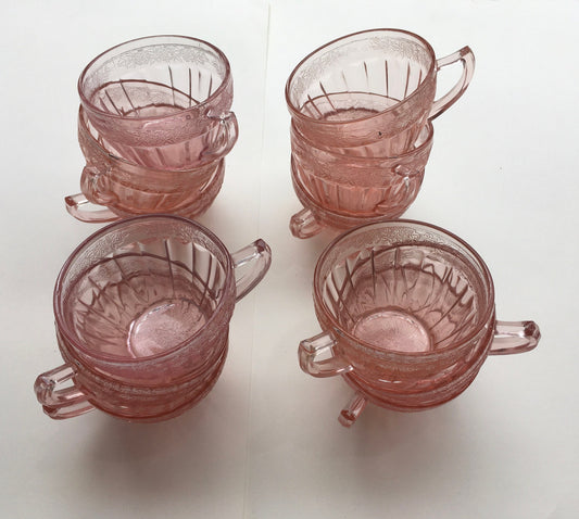 Pink Jeannette Depression Glass Adam Teacups and Saucers (12 available) Vintage 1930's