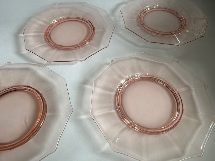 Cambridge Pink Decagon 8" Depression Glass Plates -  4 Sold Individually - Pink Cambridge Glass Plates - Elegant Decagon Pink Plates