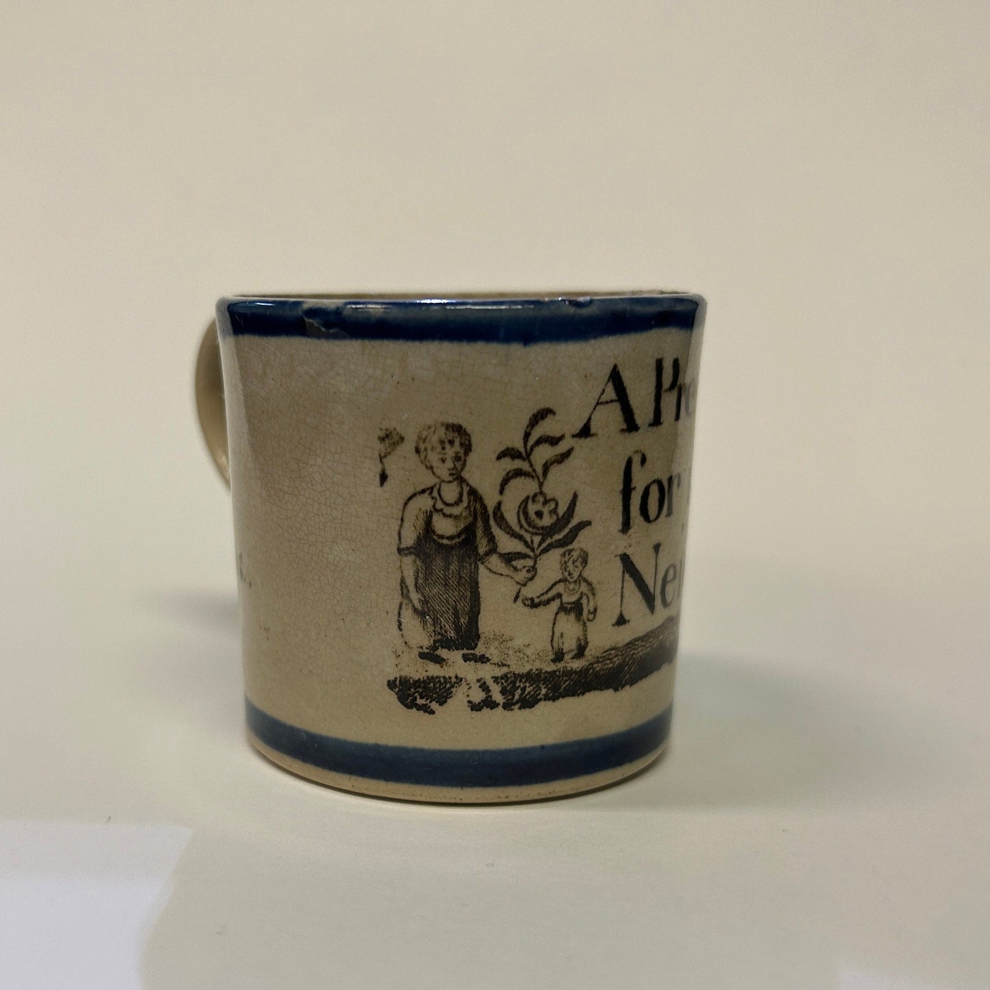 A Present For My Niece - Mini China Mug - Antique Children's Gift - Transfer ware from 1870s -Depicts 2 Adults and a Child