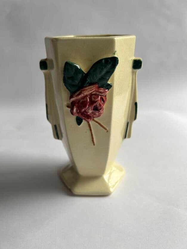 McCoy Vase With Rose - Vintage 1940s McCoy - Small  McCoy Blossom Time Vase