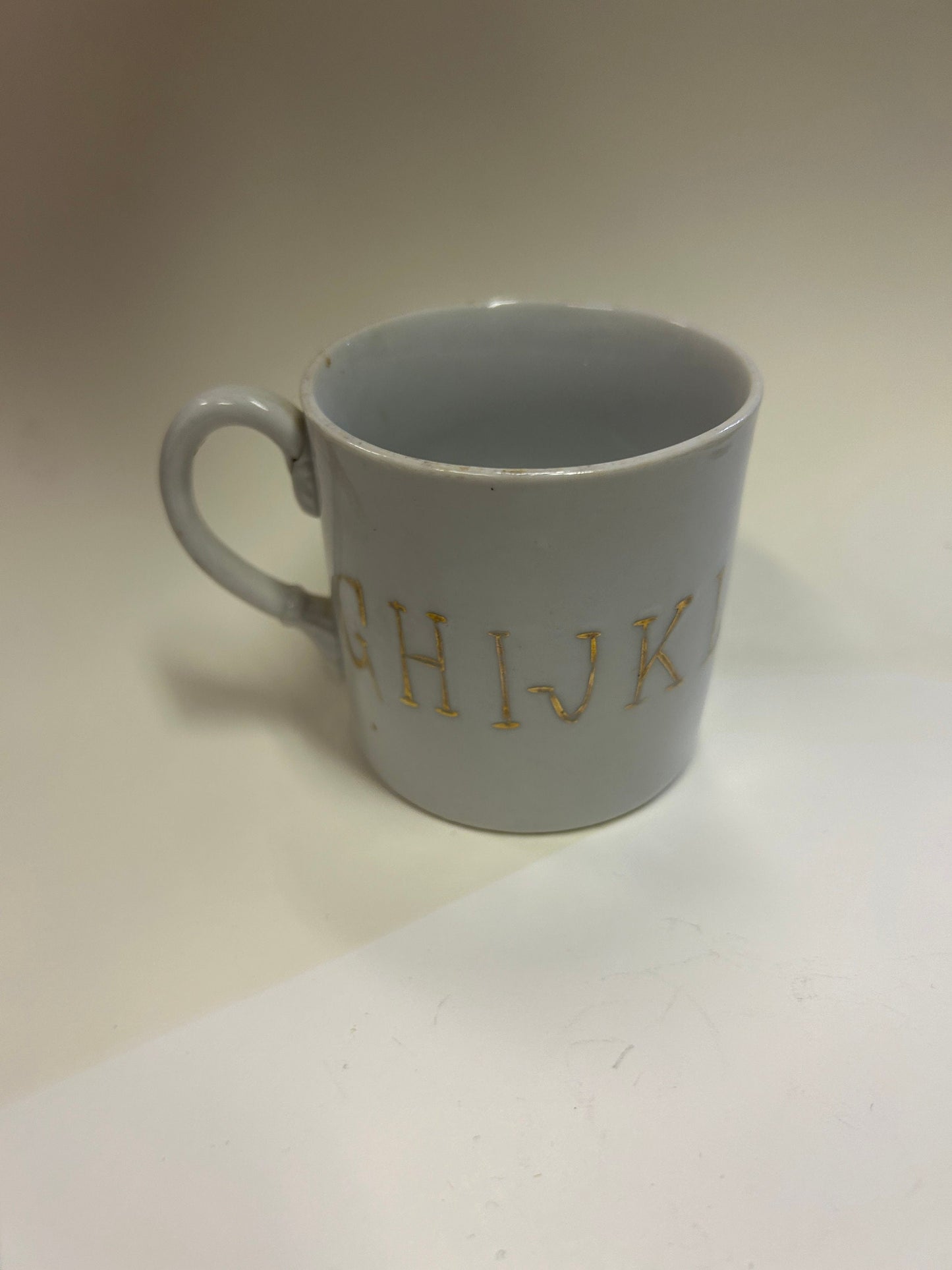 Alphabet Cup With Gold Painted Alphabet Letters - Children's mug - Antique