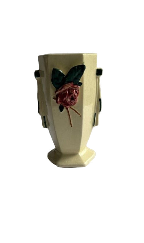 McCoy Vase With Rose - Vintage 1940s McCoy - Small  McCoy Blossom Time Vase