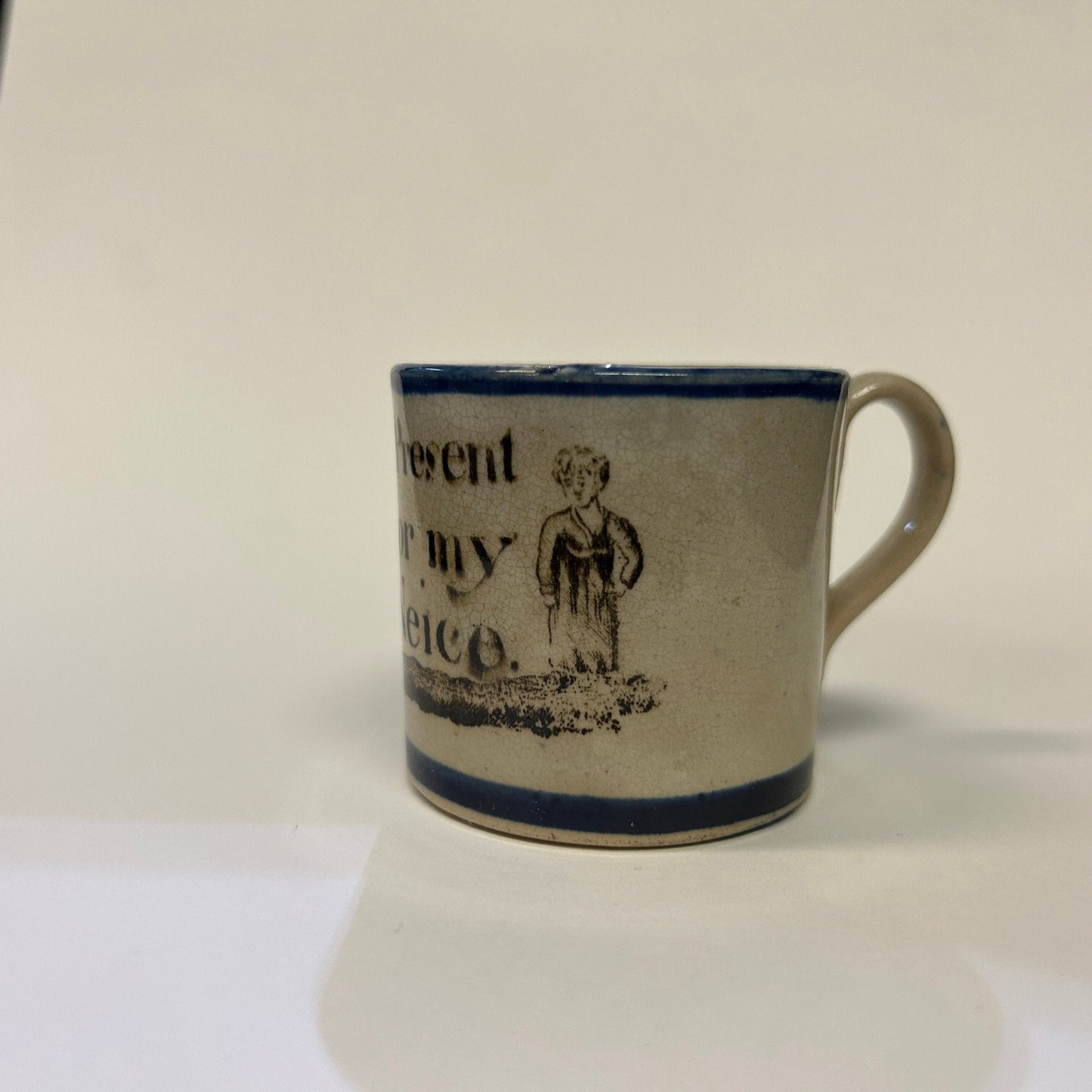 A Present For My Niece - Mini China Mug - Antique Children's Gift - Transfer ware from 1870s -Depicts 2 Adults and a Child