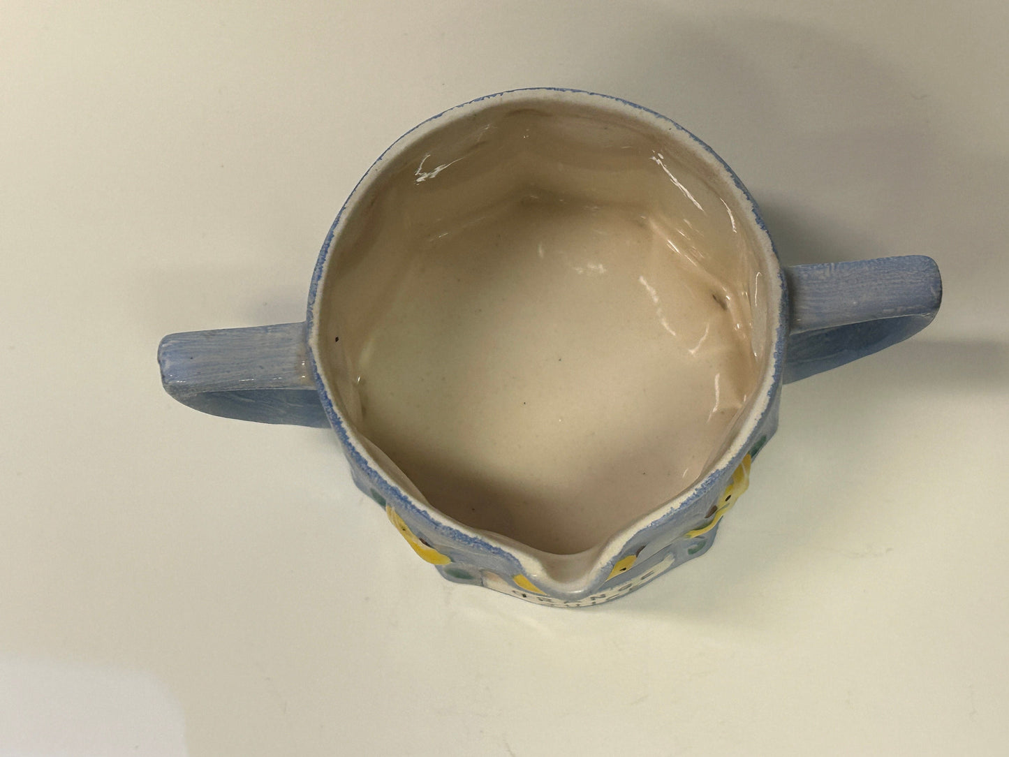 Hand Painted Orange Juice Cup - Antique Child's Cup - 1920s two Handled cup - Yellow Ducks - Early Tippy Cup