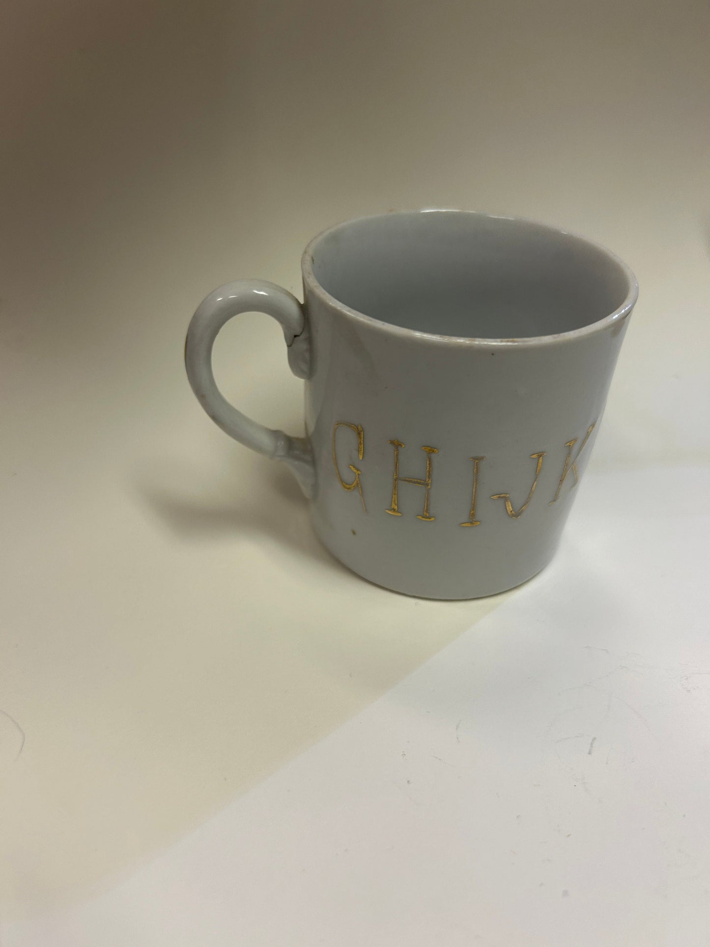 Alphabet Cup With Gold Painted Alphabet Letters - Children's mug - Antique