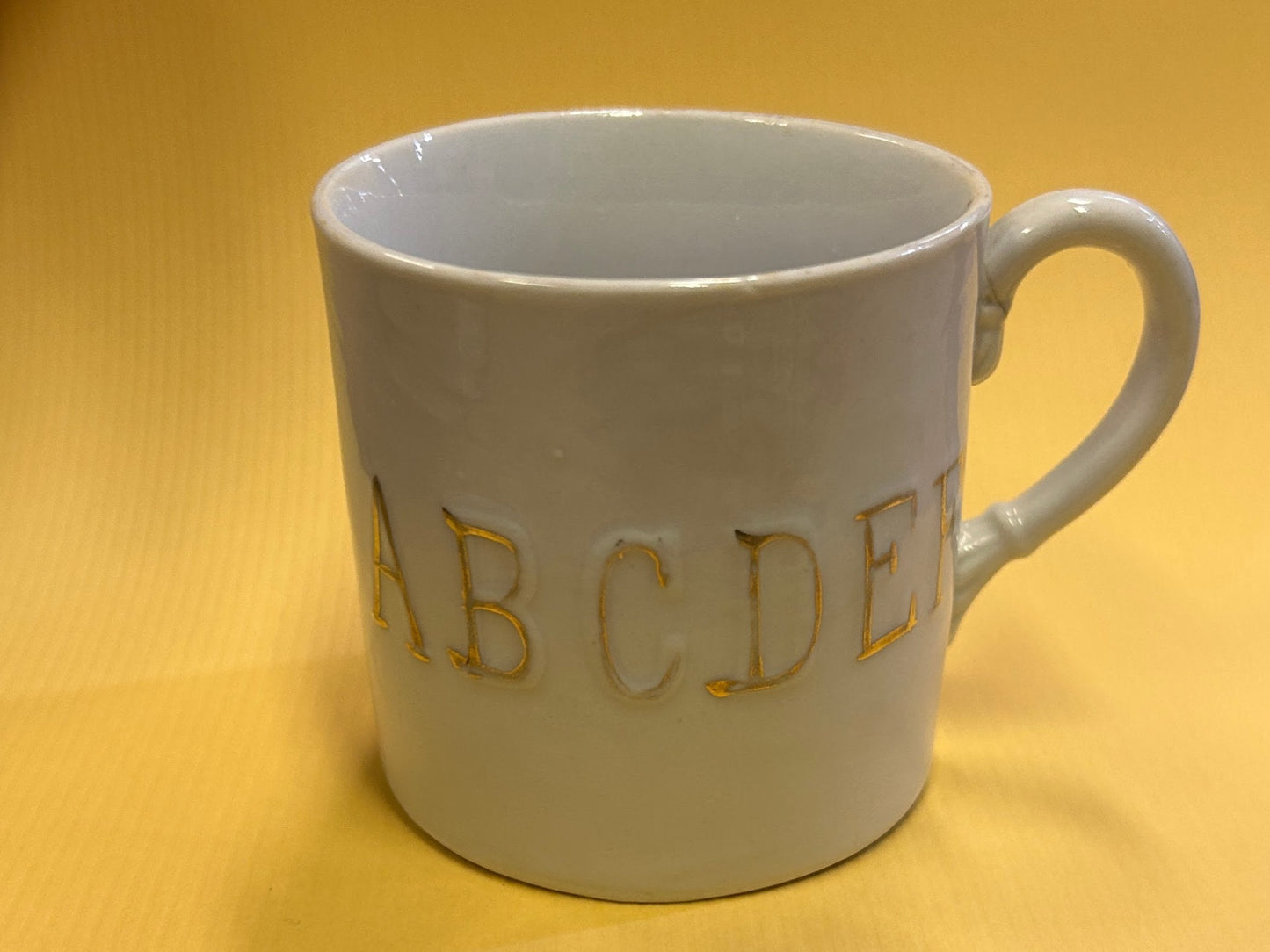 Alphabet Cup With Gold Painted Alphabet Letters - Children's mug - Antique