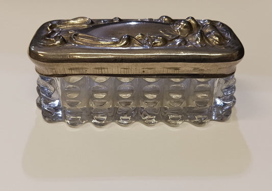 Vintage 1904 Fostoria Buttress Trinket Box - Art Nouveau Crystal Cut Glass