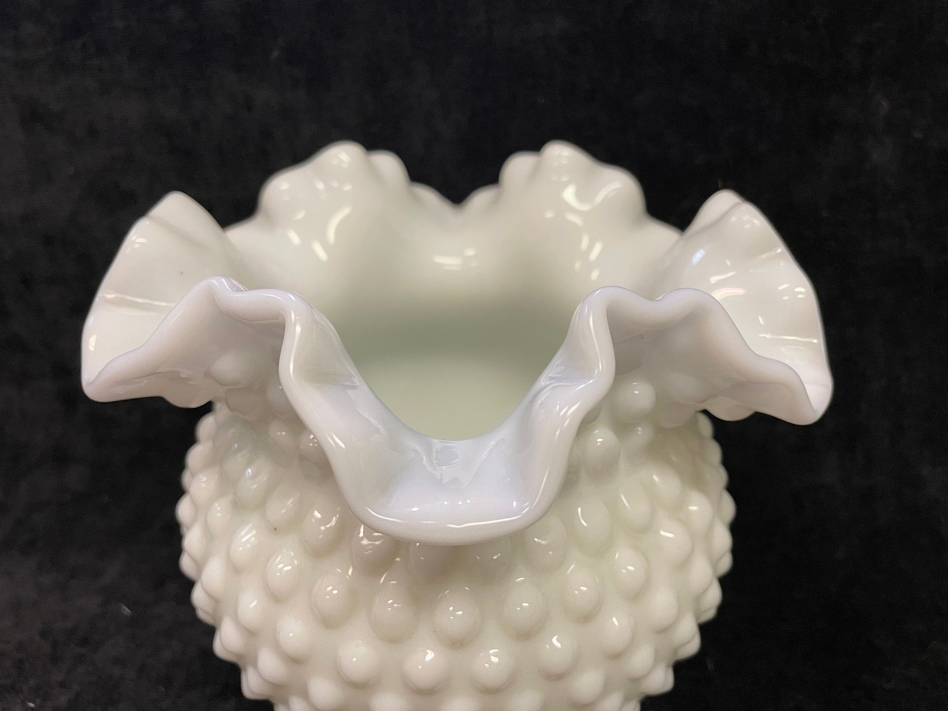 Fenton Milk Glass Vase - Double Ruffle White Hobnail Ball Vase