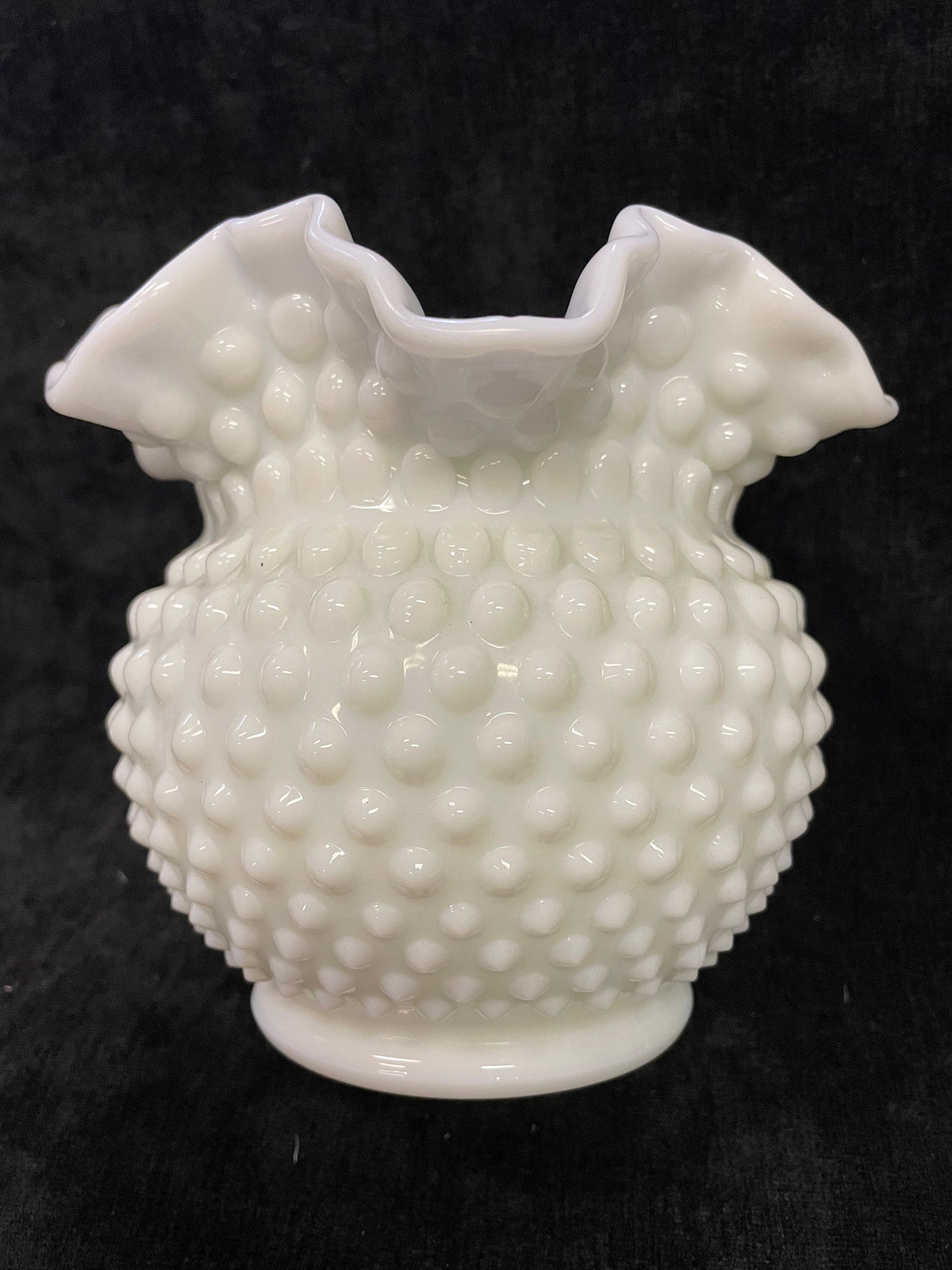 Fenton Milk Glass Vase - Double Ruffle White Hobnail Ball Vase