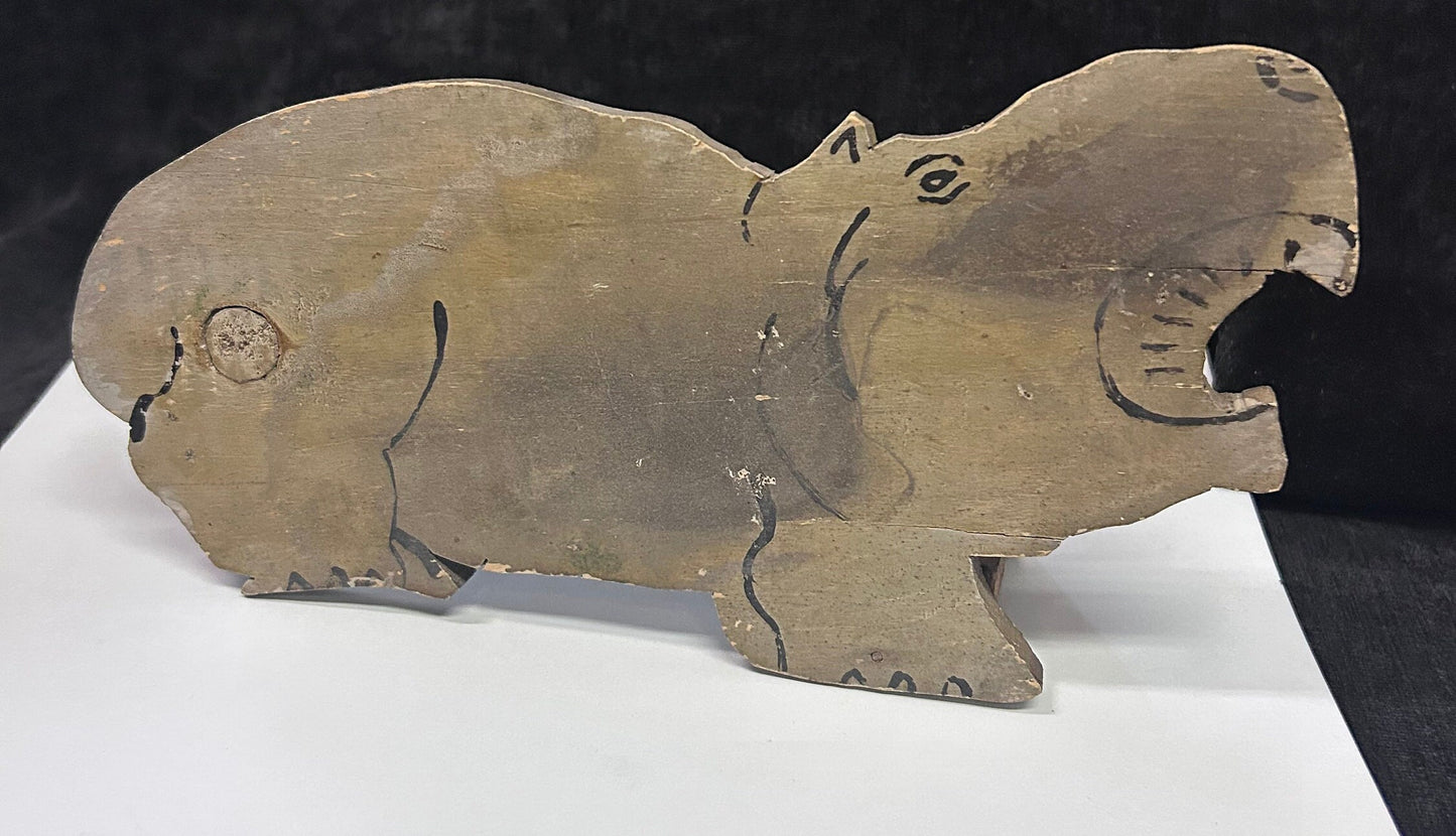 Hand Crafted Wooden Hippopotamus - Tramp Art Hippo - Fun Wood Sculpture