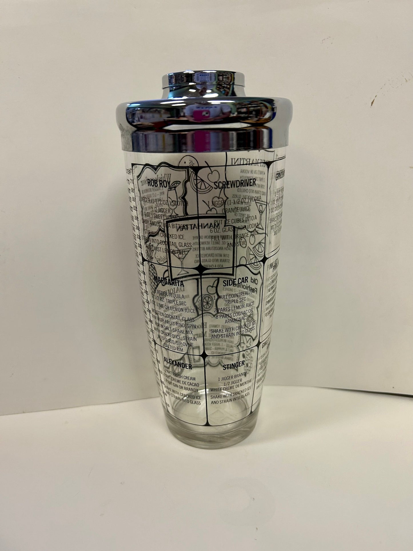 Irvineware Clear Glass Cocktail Shaker - 1970s Cocktail Shaker with Drink Recipes