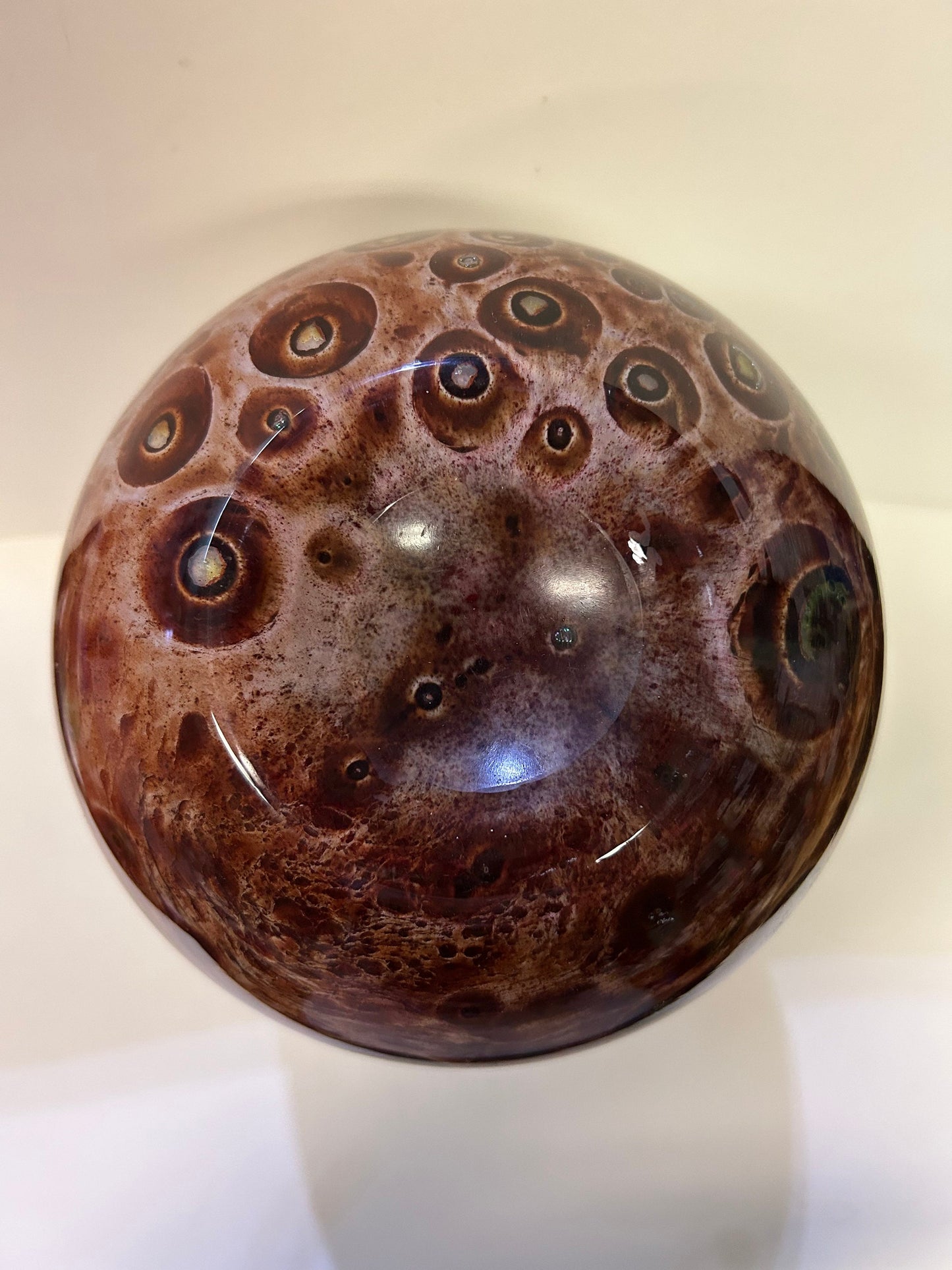 Mouthblown Glass Vase With Mottled Brown Base moving up to a slender White Top- Vintage 1970s