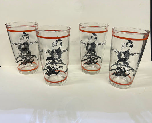 Hazel Atlas Gay Fad 1950s Glasses - Vintage Painted Bartender 12 0unce Tumblers - 4 sold individually - Cartoon Painted Characters