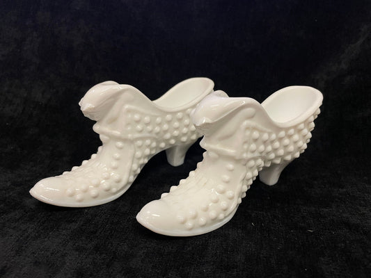 Fenton Hobnail Cat's Head Milk Glass Shoe -  2 Sold Individually