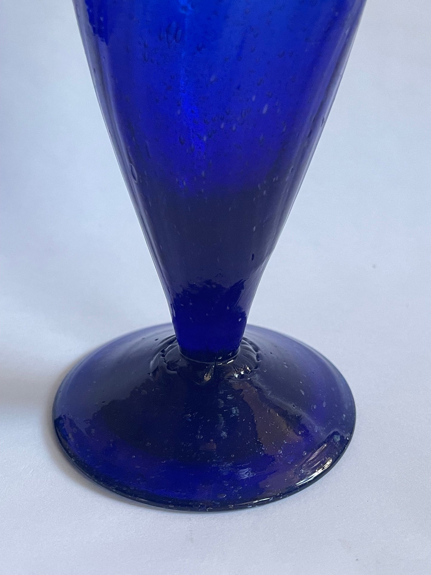 Hand Blown Swirled Cobalt Blue Fluted Glass - Fluted Wine Glass - Fluted Art Glass - Fluted Vase Glass - Lots of Bubbles in 5.2" tall Glass
