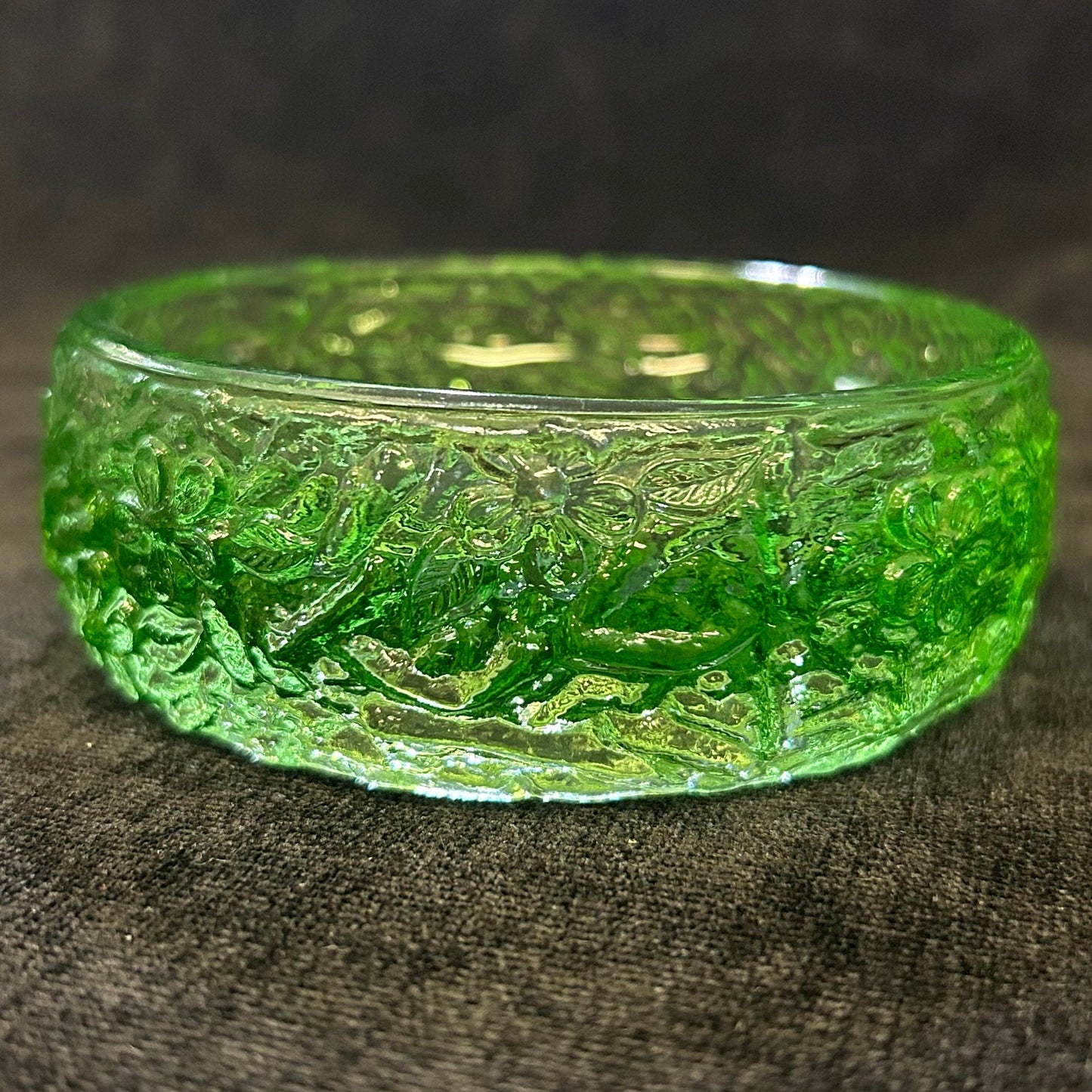 Avon Green Embossed Glass Candle Holder - Candle Holder with Depression Glass Look - Avon Collectible