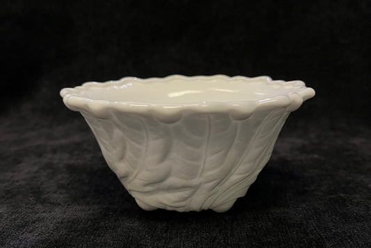 Milk Glass 4.75" Bowl With Overlapping Leaf Design - Vintage Small Milk Glass Bowl with Leaf Pattern - 9 Available sold individually