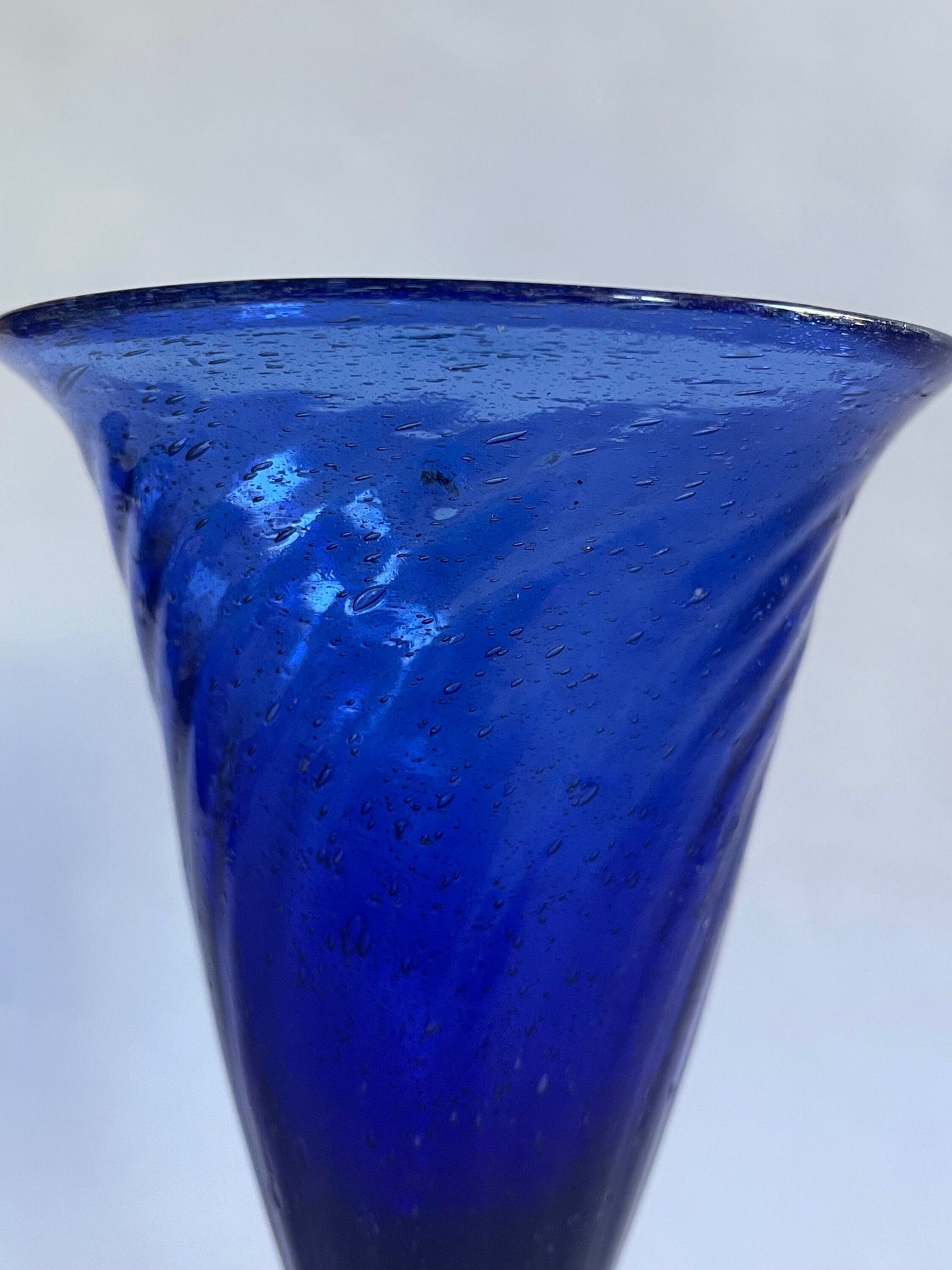 Hand Blown Swirled Cobalt Blue Fluted Glass - Fluted Wine Glass - Fluted Art Glass - Fluted Vase Glass - Lots of Bubbles in 5.2" tall Glass