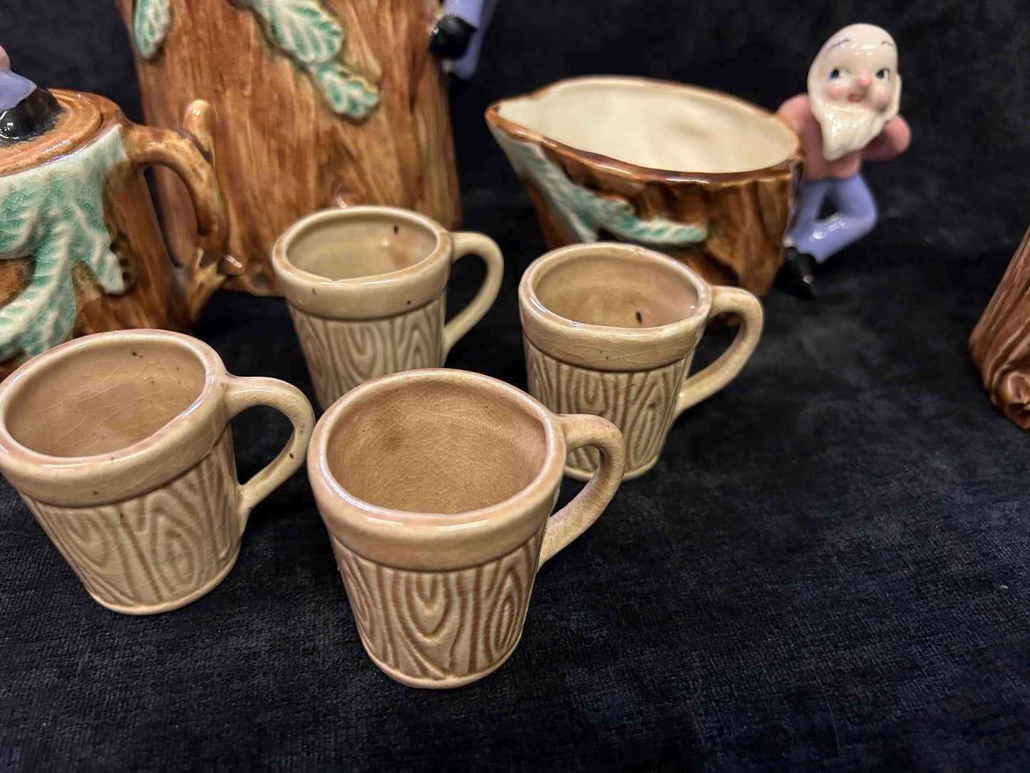 Gnome Tea Set, complete 11 Pieces - Mid Century Modern - Made in Japan - Handmade Pottery - Gnomes/Elves of the Forest - Adorable Vintage