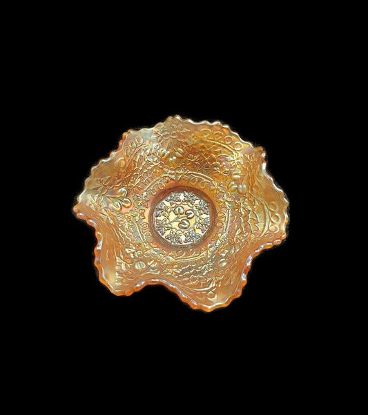 Fenton Marigold Carnival Glass Bowl with Cherry Pattern
