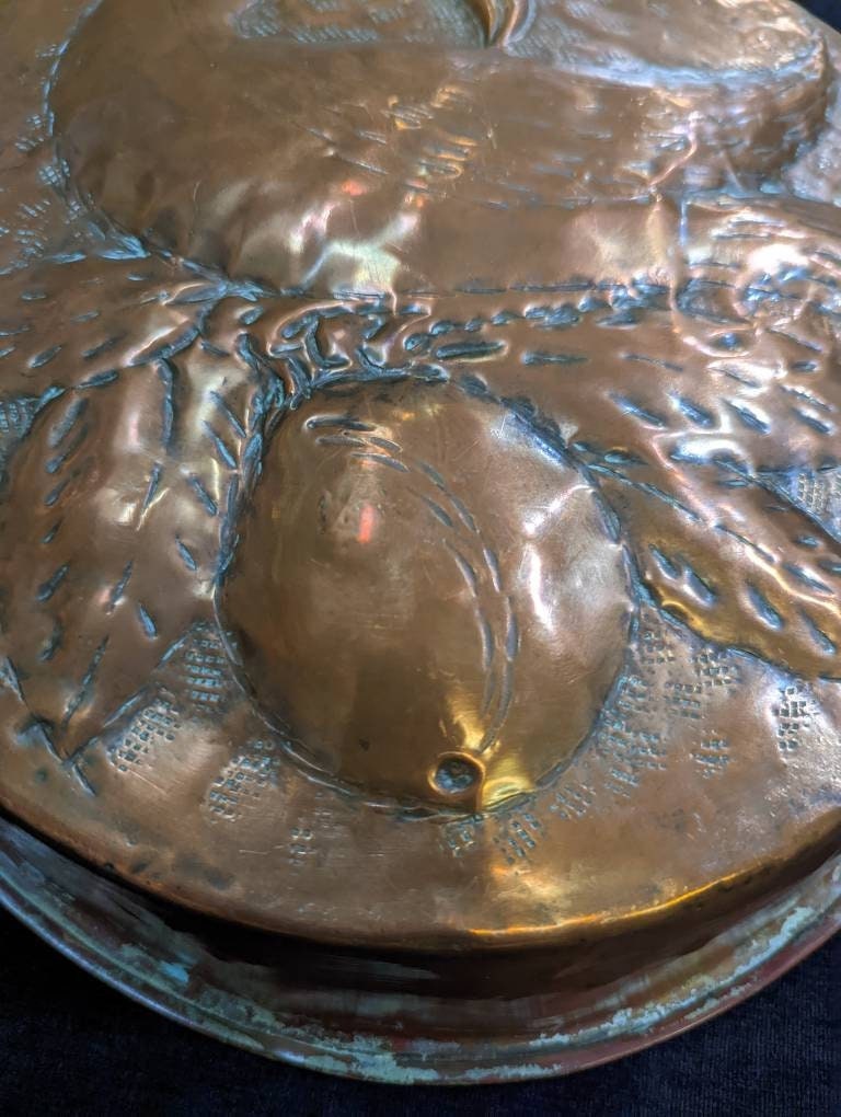 Hand Hammered Large Copper Food Mold With Duck And Fruit Design - Vintage 1800s