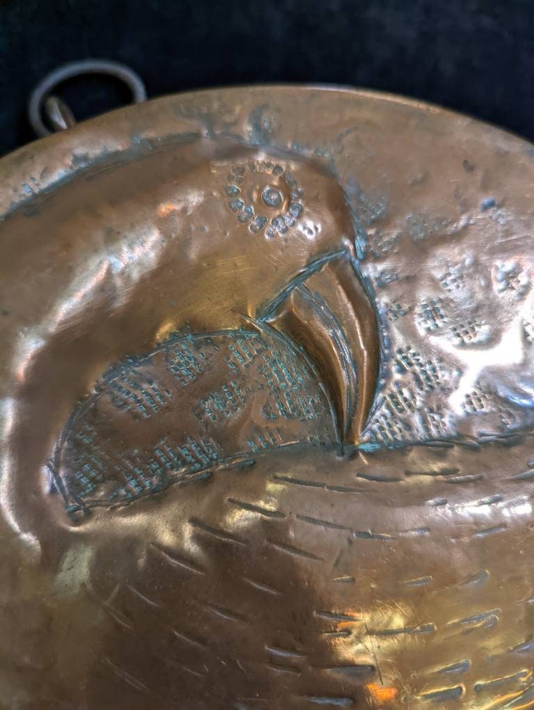 Hand Hammered Large Copper Food Mold With Duck And Fruit Design - Vintage 1800s