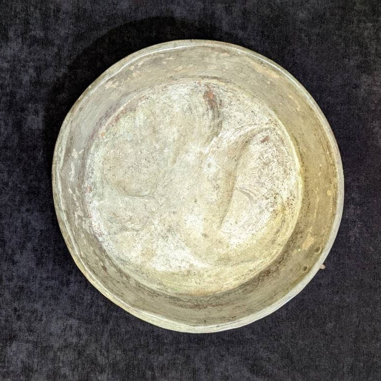 Hand Hammered Large Copper Food Mold With Duck And Fruit Design - Vintage 1800s