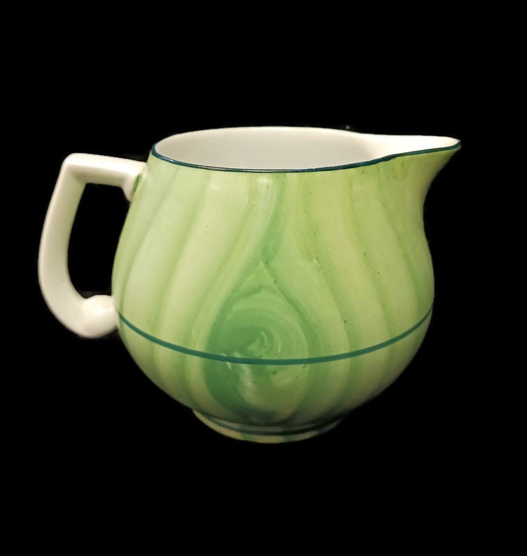 Green Hand Painted Erphila Milk Pitcher - Made in Czechoslovakia - Post 1920s Imports