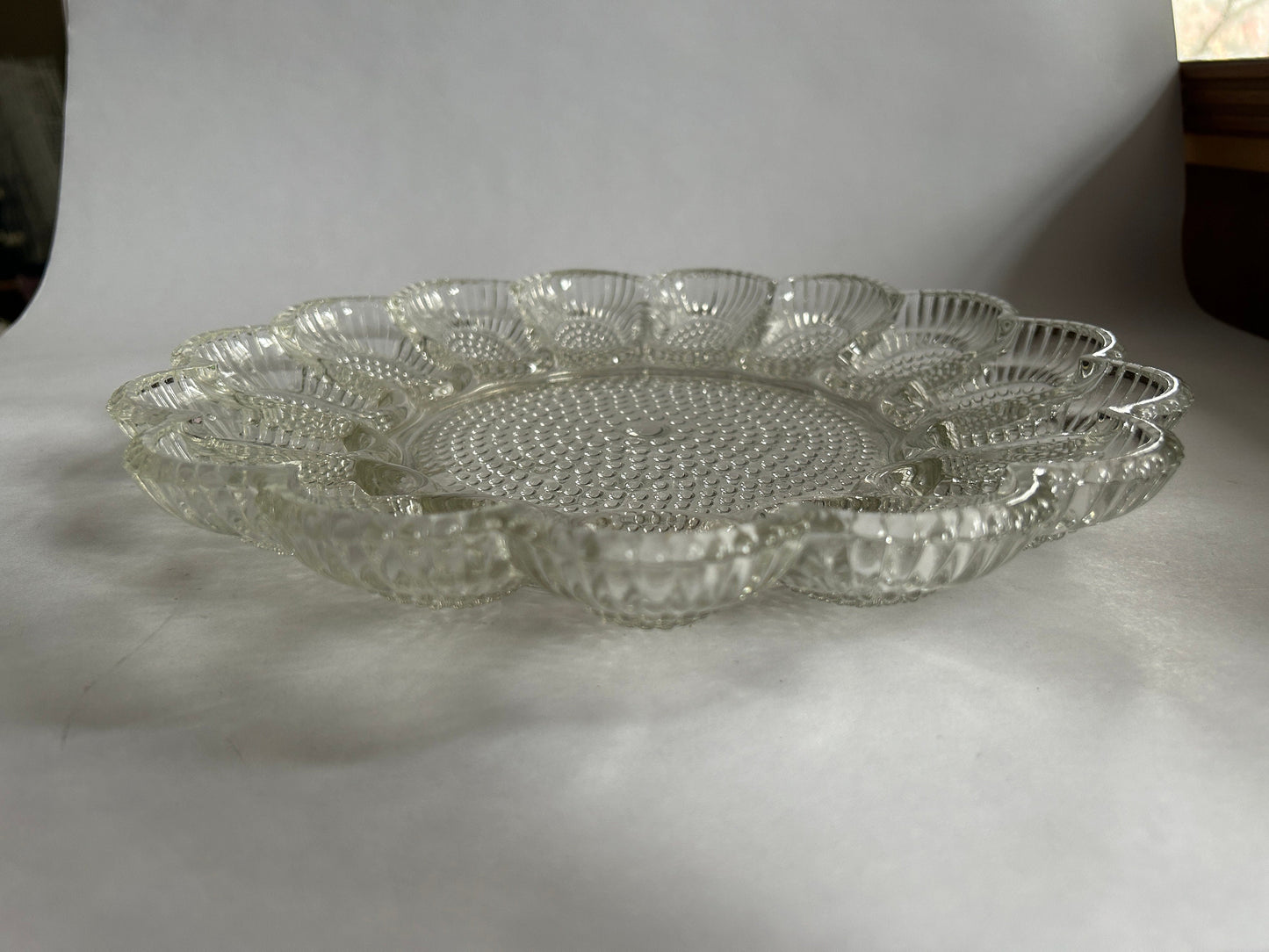 Depression glass Deviled Egg Tray - Serving Deviled Eggs at Table - Very Clear Bright Glass Deviled Egg Plate - Tray holds 15 Deviled Eggs
