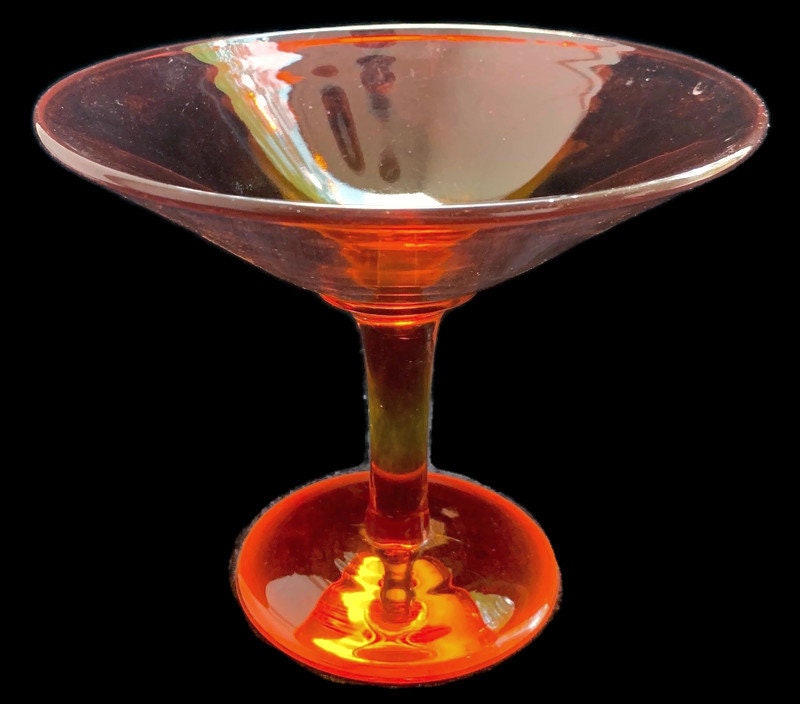 Red and yellow Glass,  Flambe Dish, Flambe Pedestal Candy Dish, Mid Century Modern