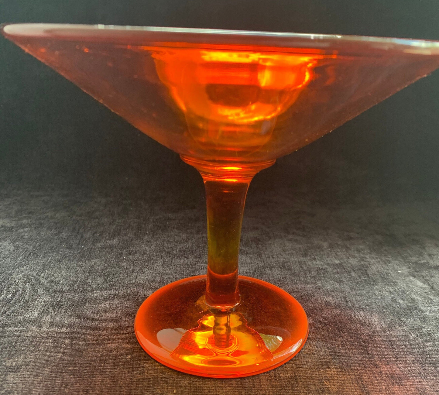 Red and yellow Glass,  Flambe Dish, Flambe Pedestal Candy Dish, Mid Century Modern