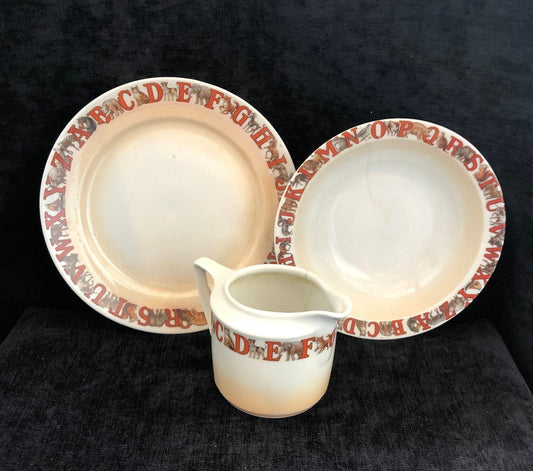 Child's Dish Set of Three Crown China with Animal Alphabet