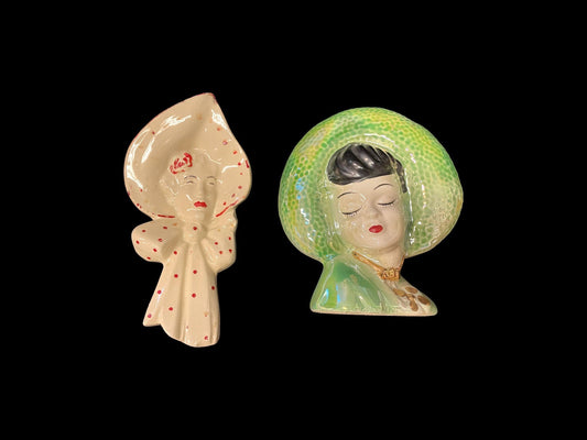 Head Wall Pockets, Ceramic - Women in Hats - Sold Individually