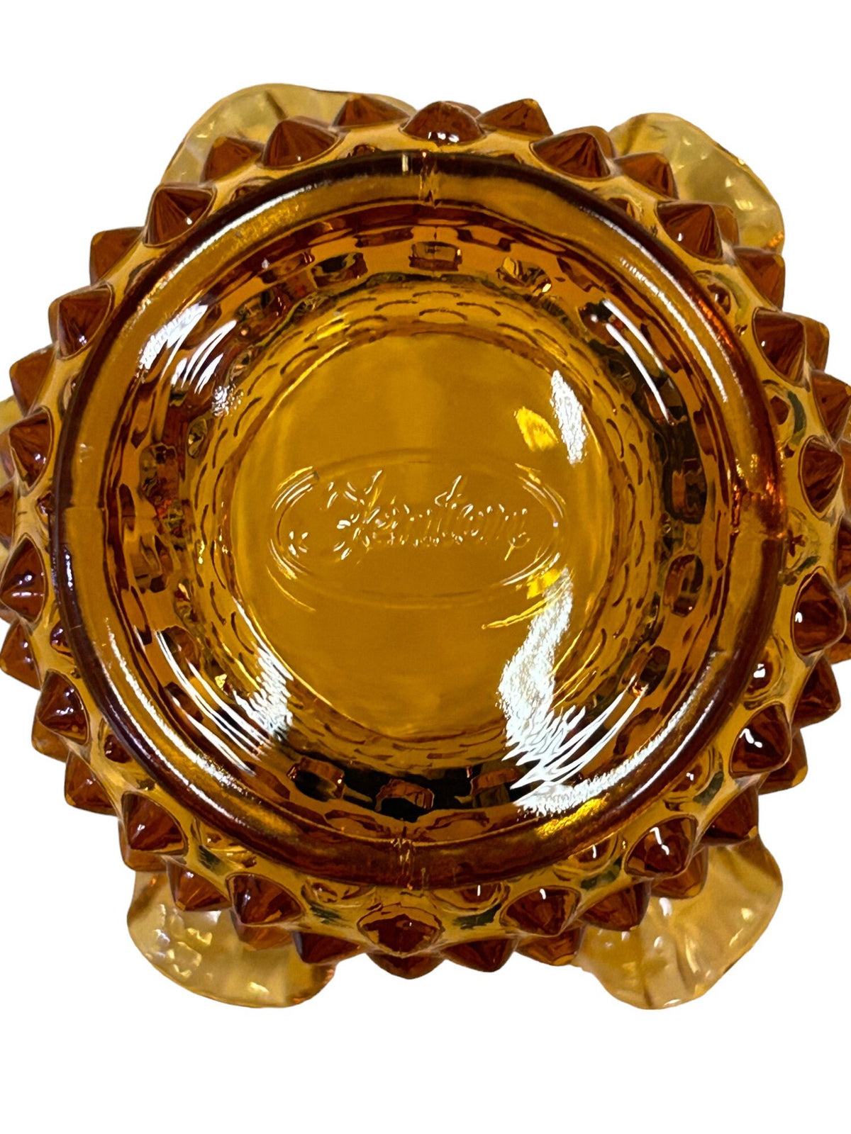 Fenton Honey Brown Ruffled Edge Hobnail Patterned  Small Vase